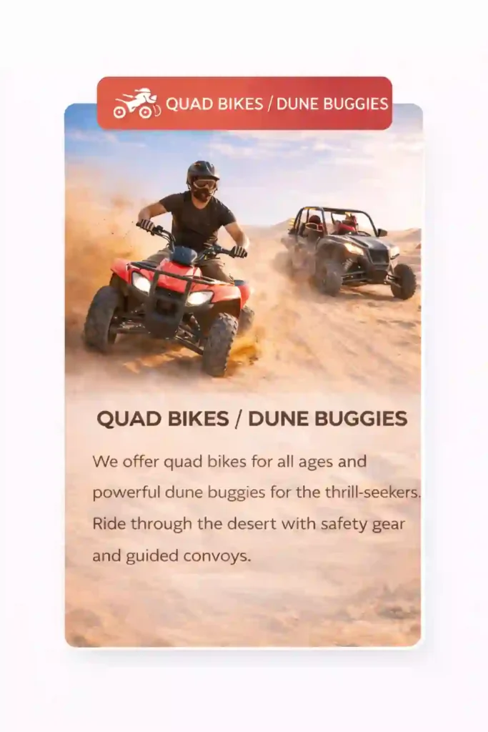 quad bike and dune buggy riding card in dubai desert safari